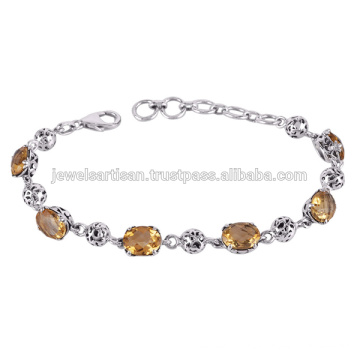 Lovely Citrine Gemstone 925 Solid Silver Bracelet Jewelry